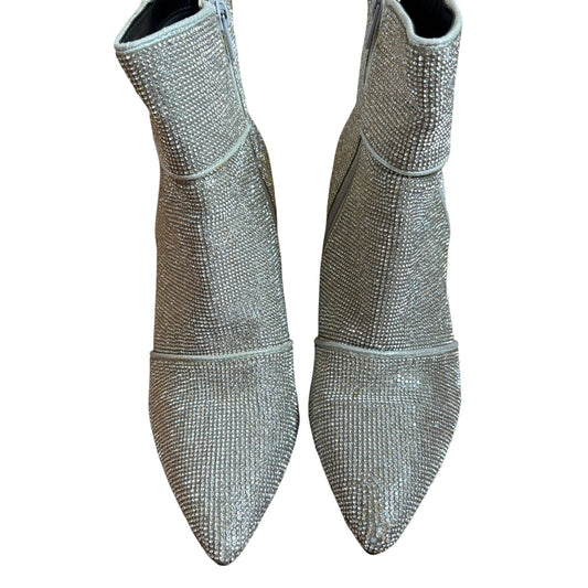 A New Day silver metallic studded jeweled heeled pointed toe booties SIZE 8