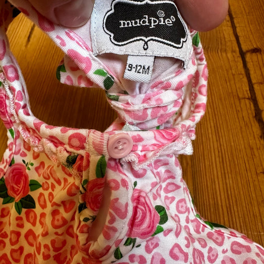 Mudpie pink cheetah floral tutu tank one-piece SIZE 9-12M