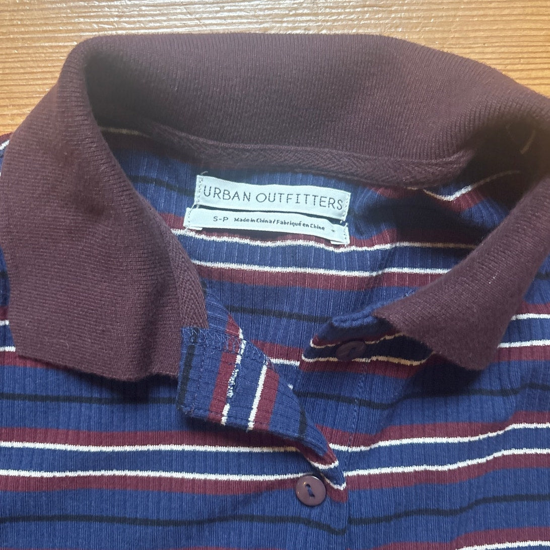 Urban Outfitters blue dark red long sleeve striped womens polo shirt SIZE S