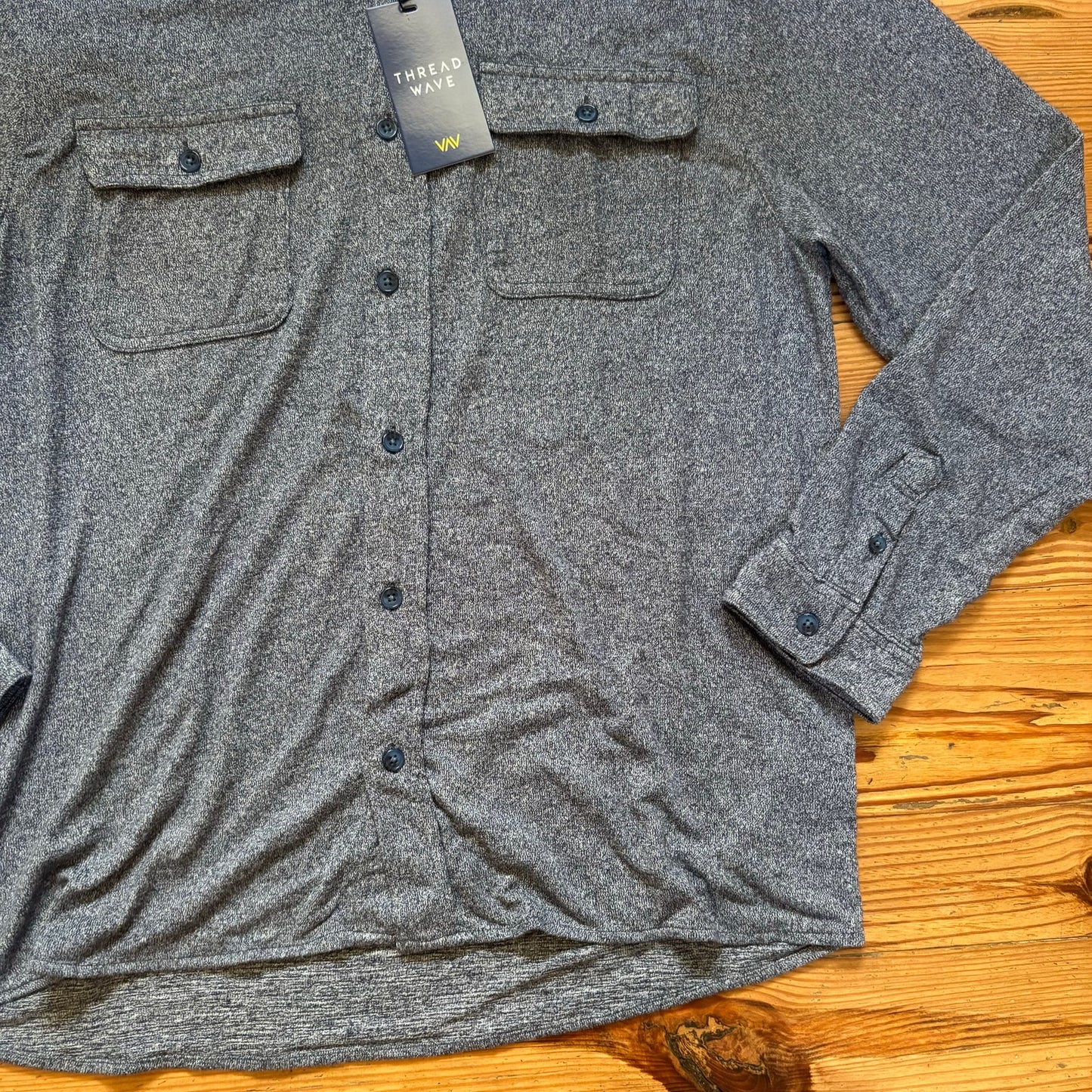 NWT Thread Wave heather gray long sleeve cargo mens polo shirt SIZE L