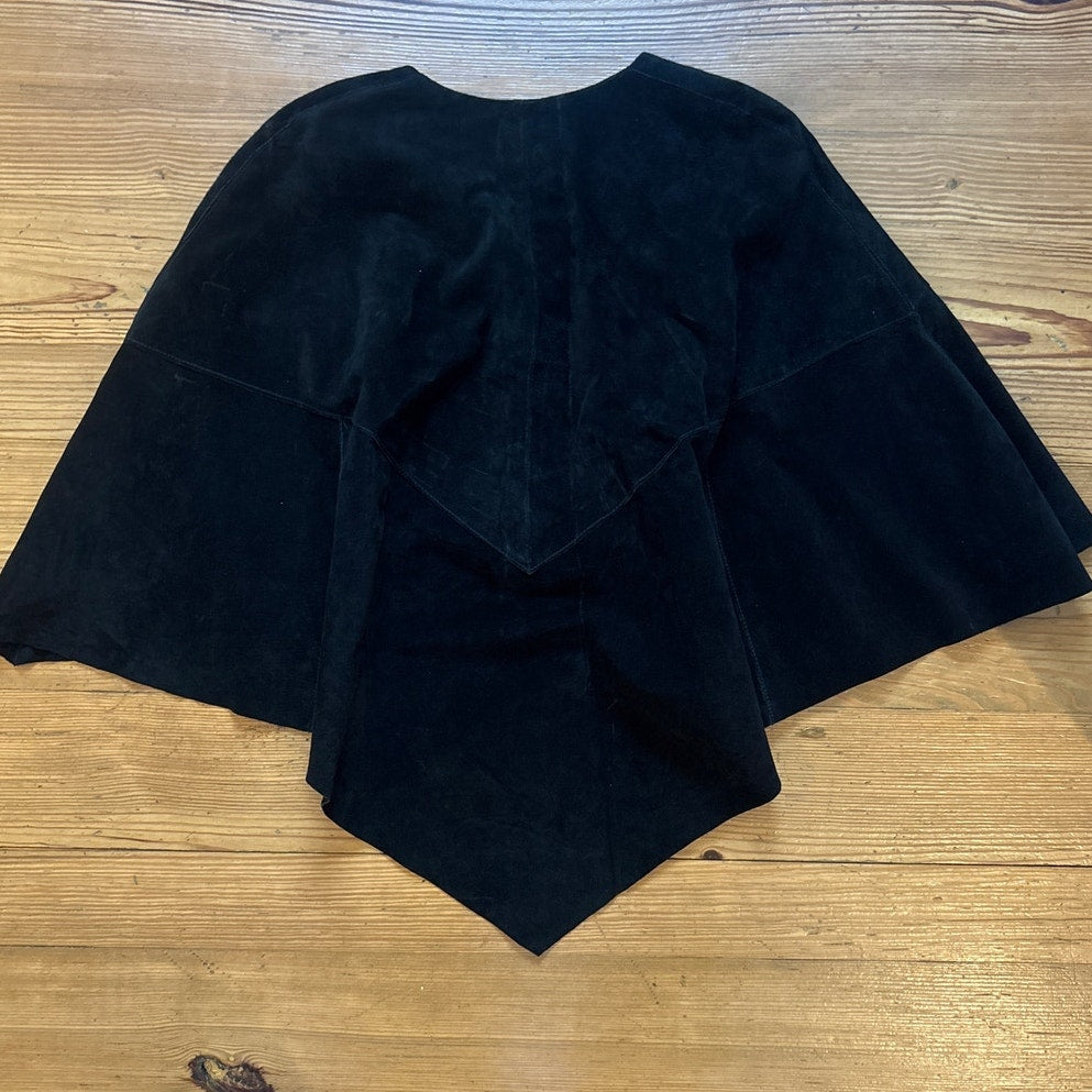Decoded black suede leather pull over poncho coat SIZE XS