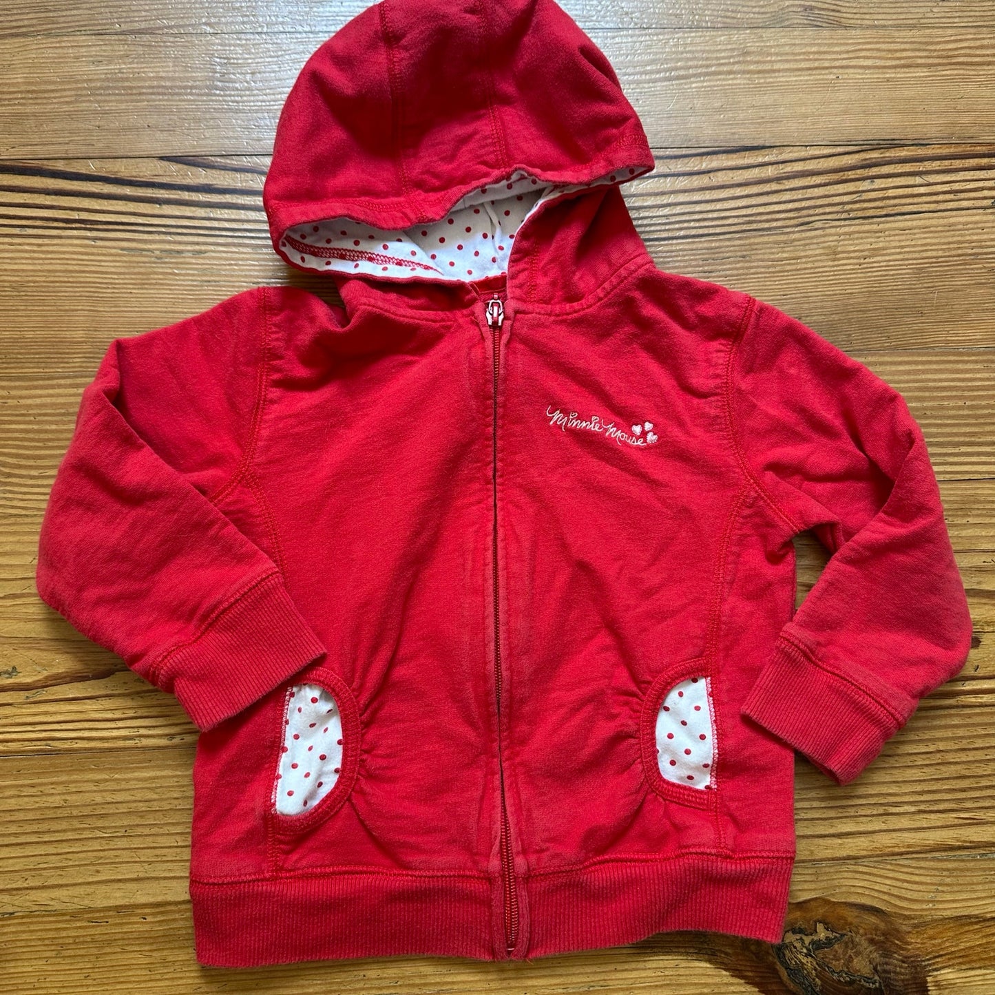 Disney Minnie Mouse red hooded full zip embroidered sweatshirt SIZE 4