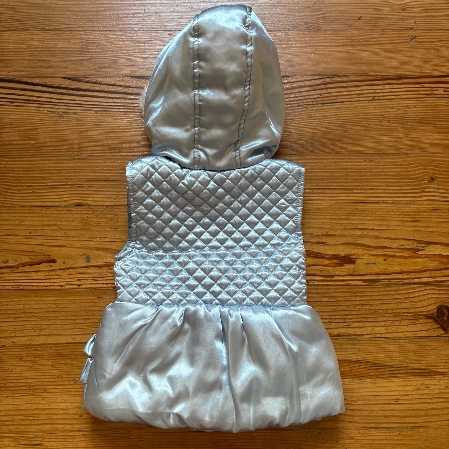 Little Lass light blue princess Cinderella faux fur hooded full zip vest SIZE 5