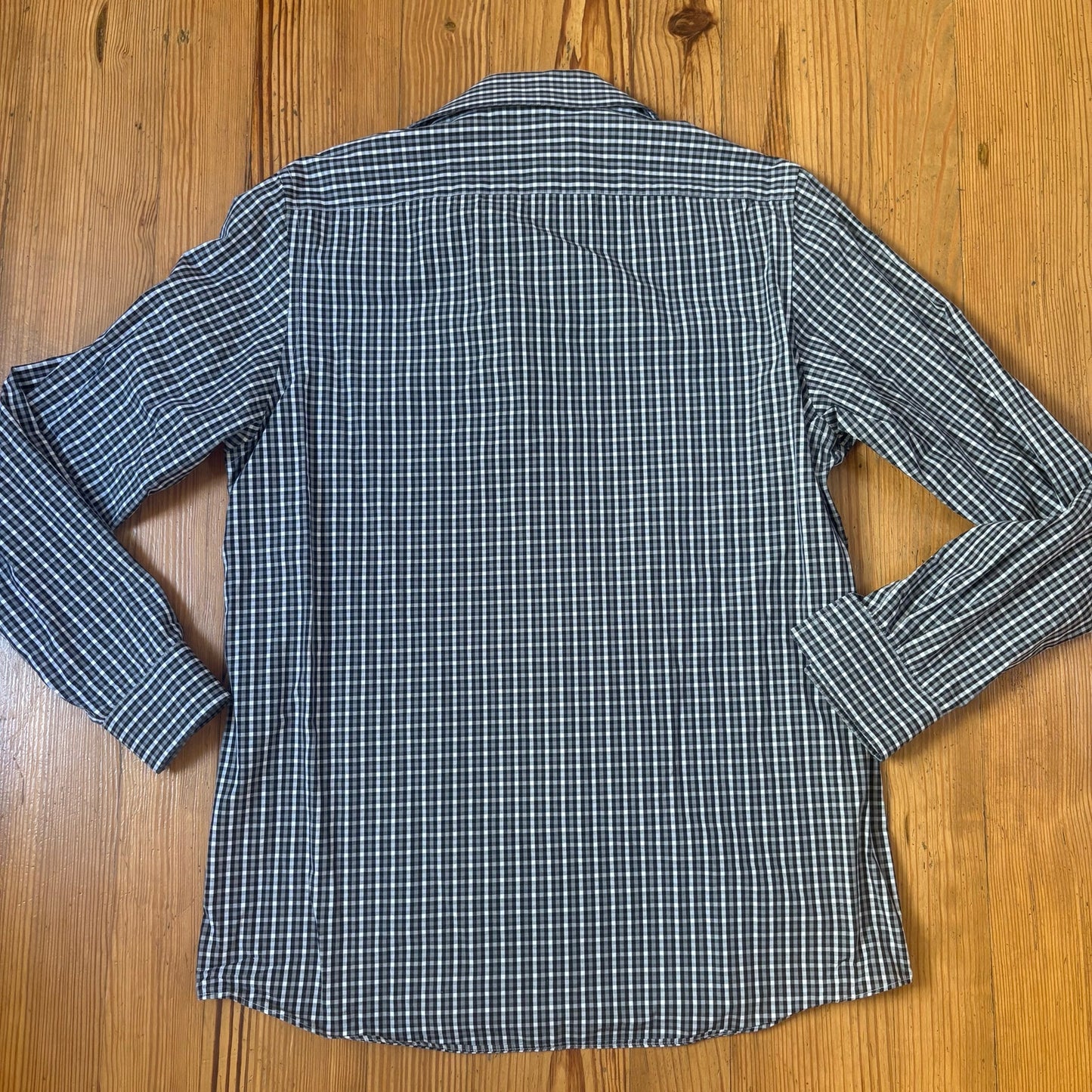 Michael Kors black white check regular fit long sleeve button up shirt SIZE 15.5