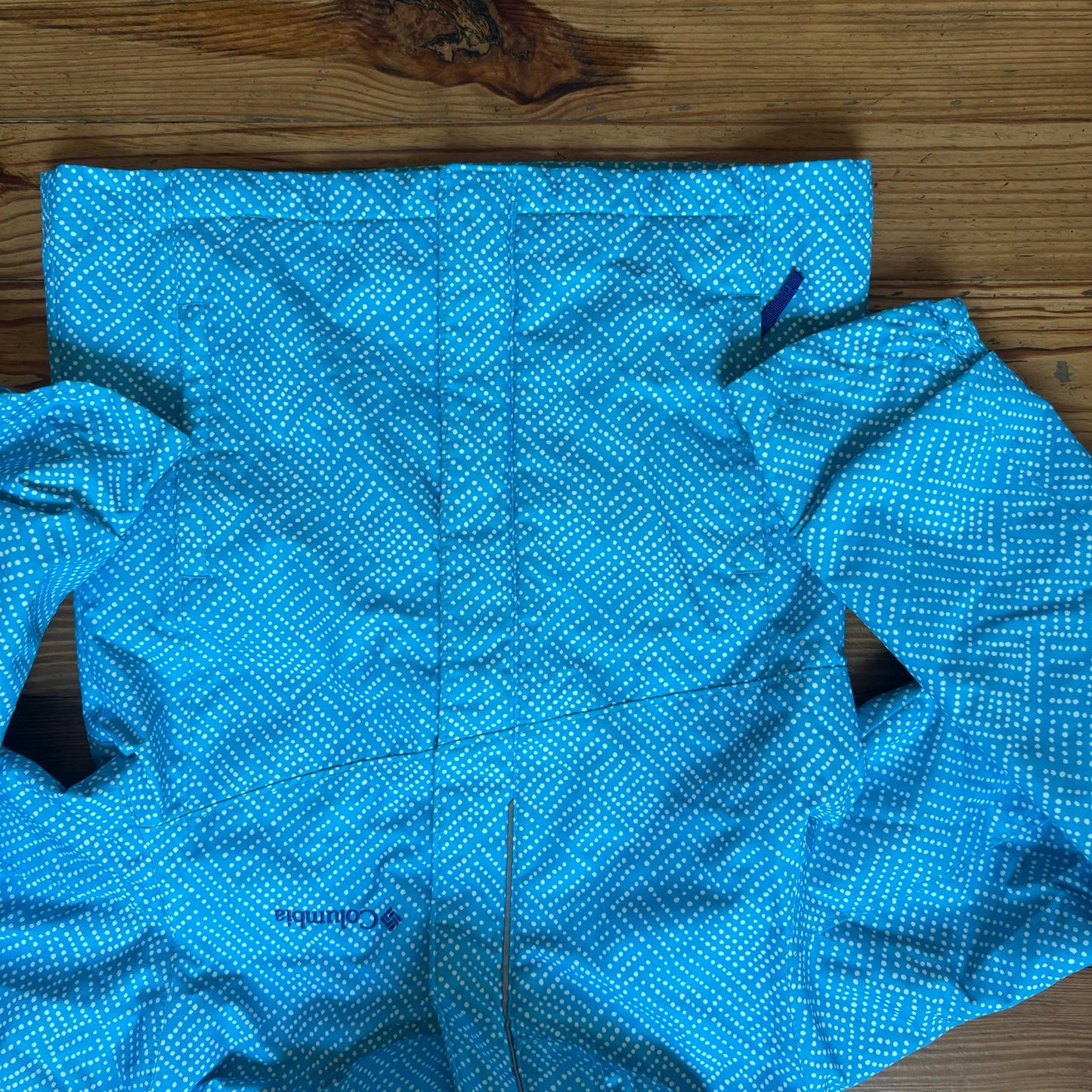 Columbia light blue white dotted full zip hooded girls coat SIZE XS