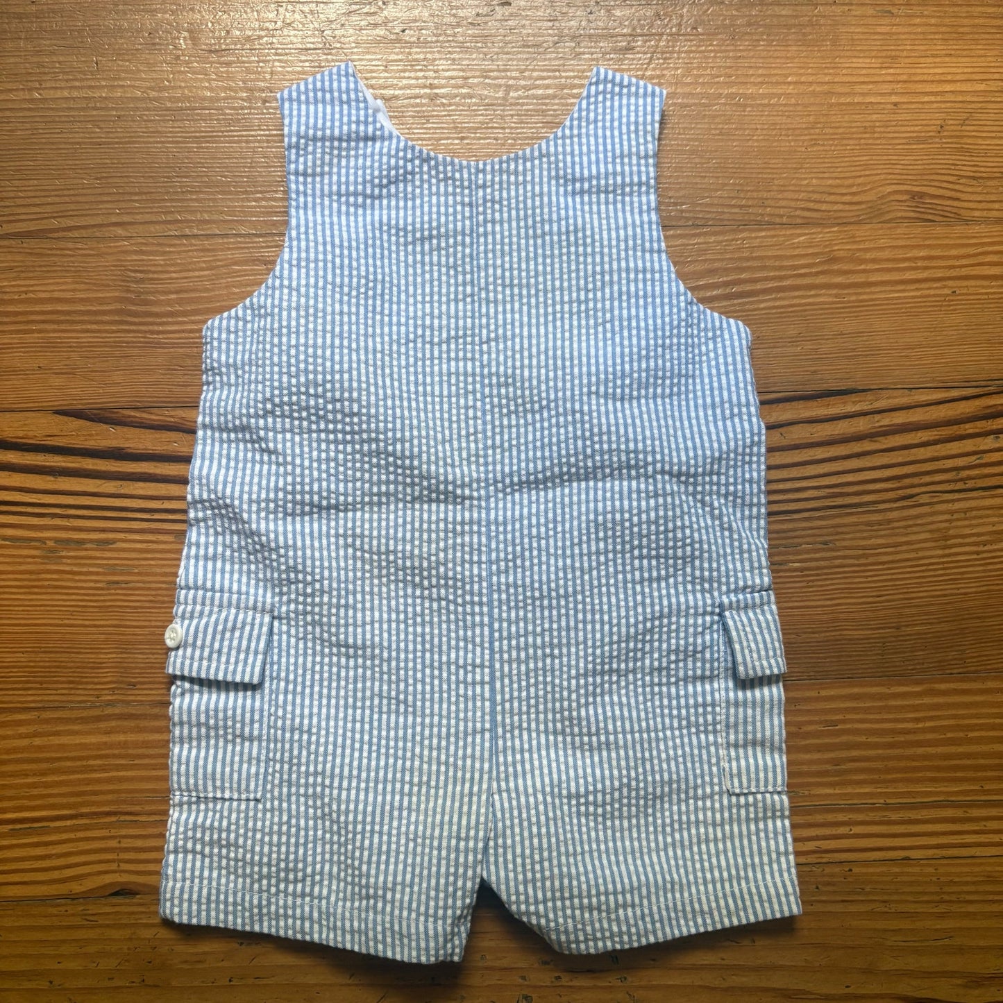 Good Lad blue white seersucker American flag baby overalls SIZE 3-6M