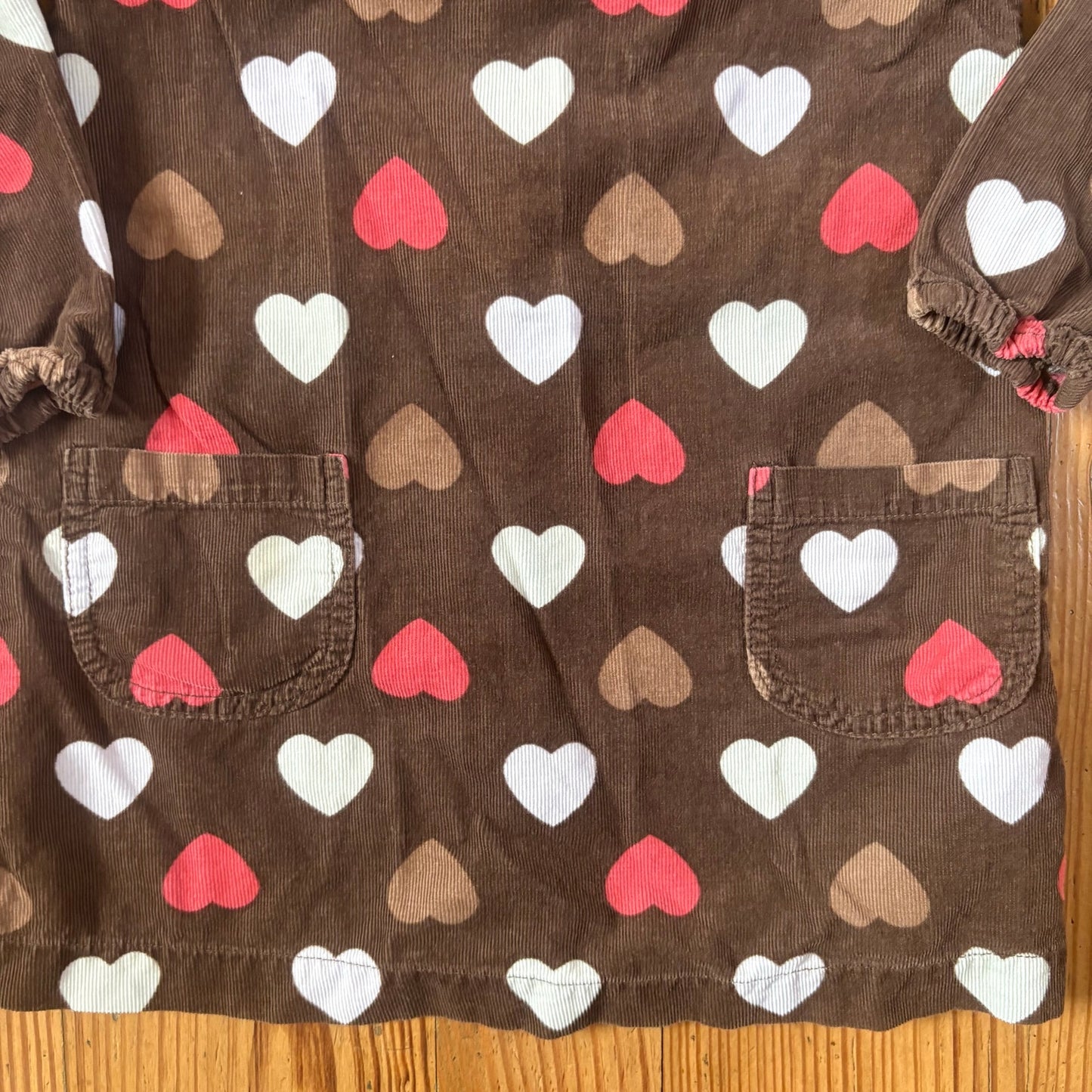 Old Navy 90s brown pink heart corduroy long sleeve dress SIZE 3T