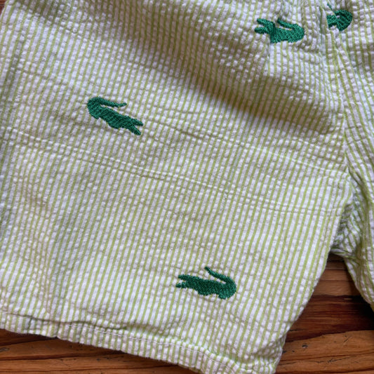 Smockadot Kids green white seersucker alligator embroidered boys shorts SIZE 3T