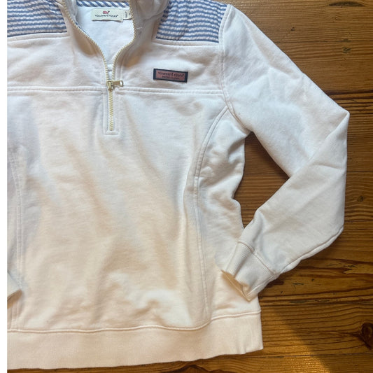 Vineyard Vines white blue seersucker quarter zip womens pullover sweater SIZE XS
