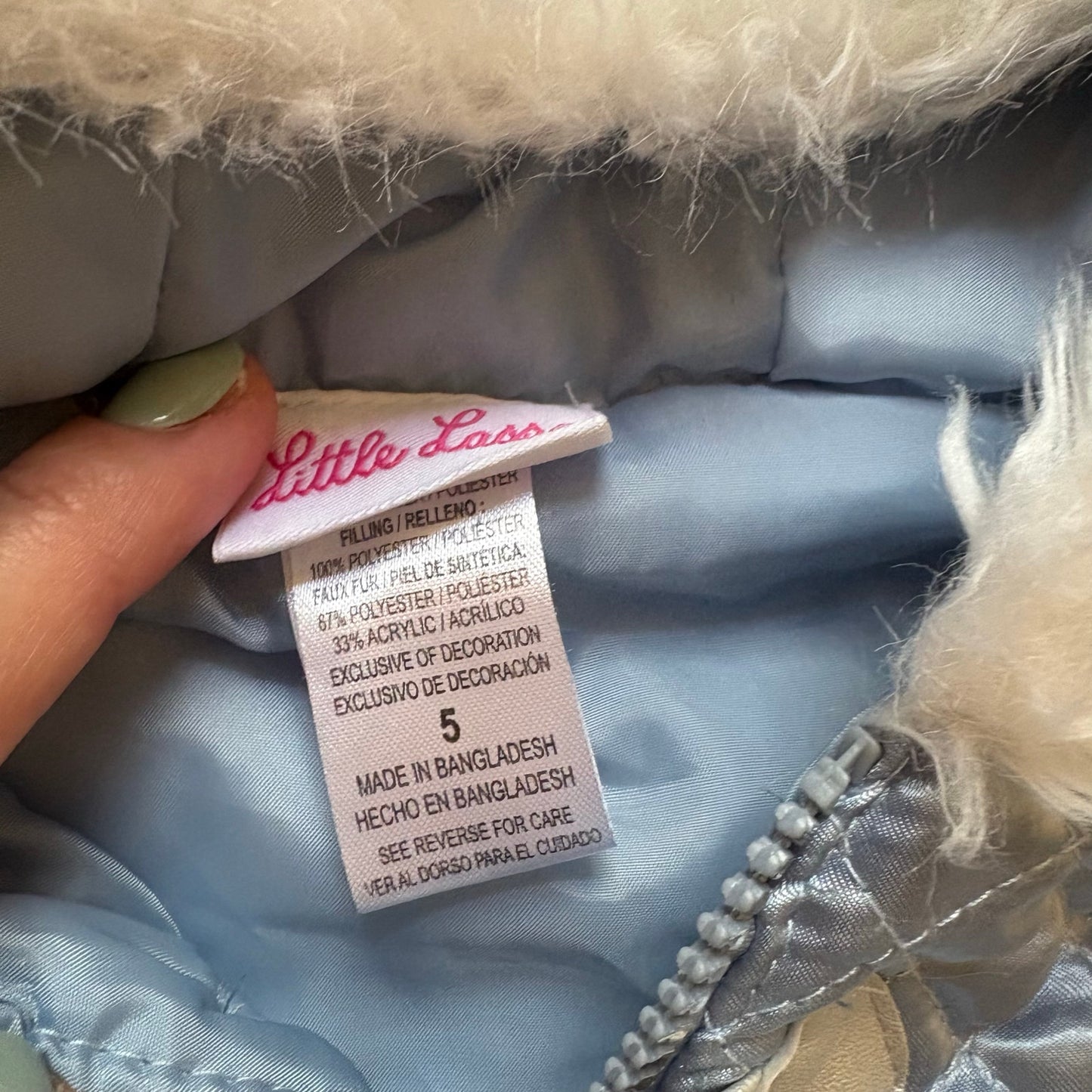 Little Lass light blue princess Cinderella faux fur hooded full zip vest SIZE 5