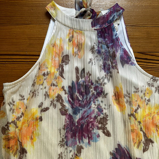 C established 1946 white floral silver threaded pleated shift dress SIZE M