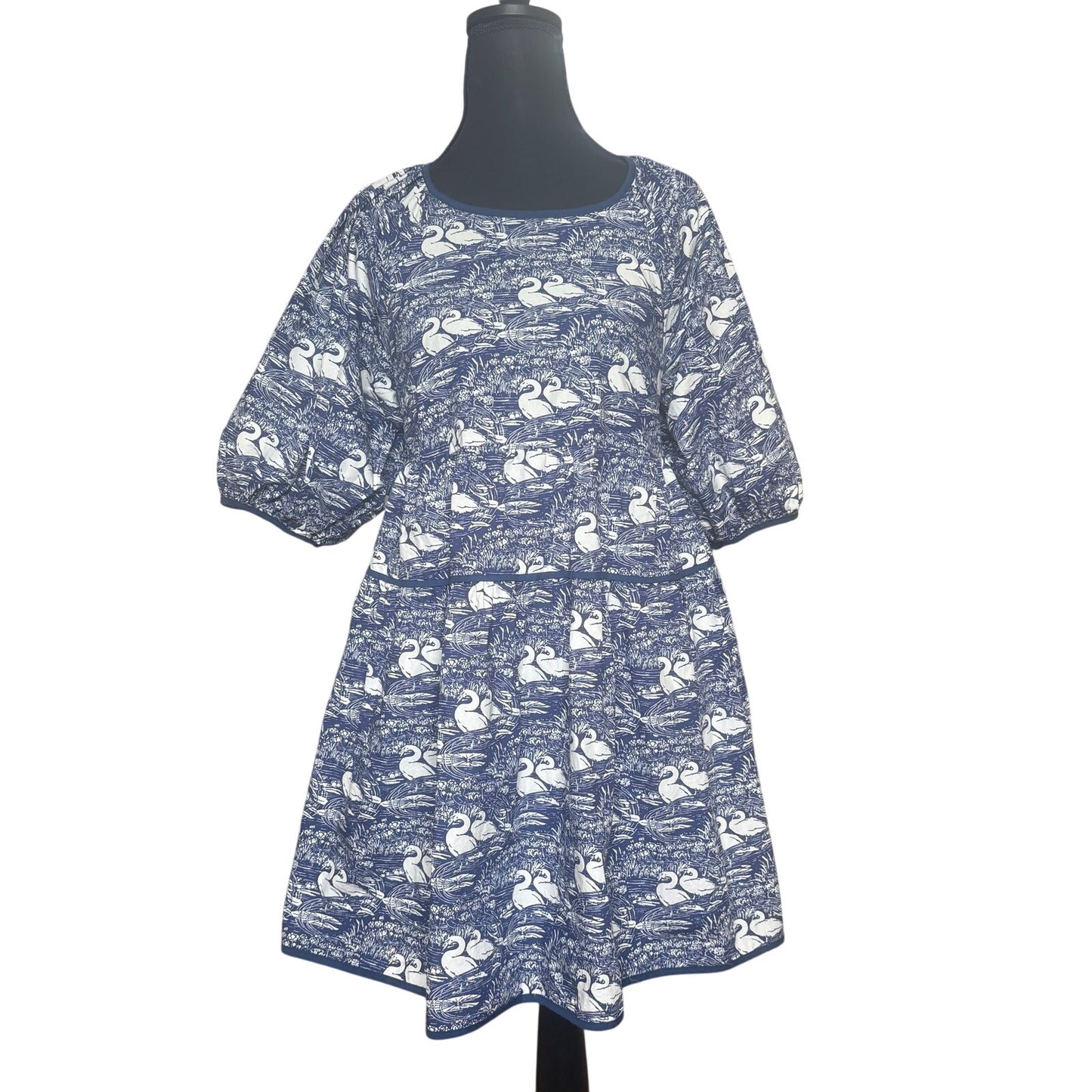 Laura Ashley & Urban Outfitters blue swan puff sleeve tiered mini dress SIZE M