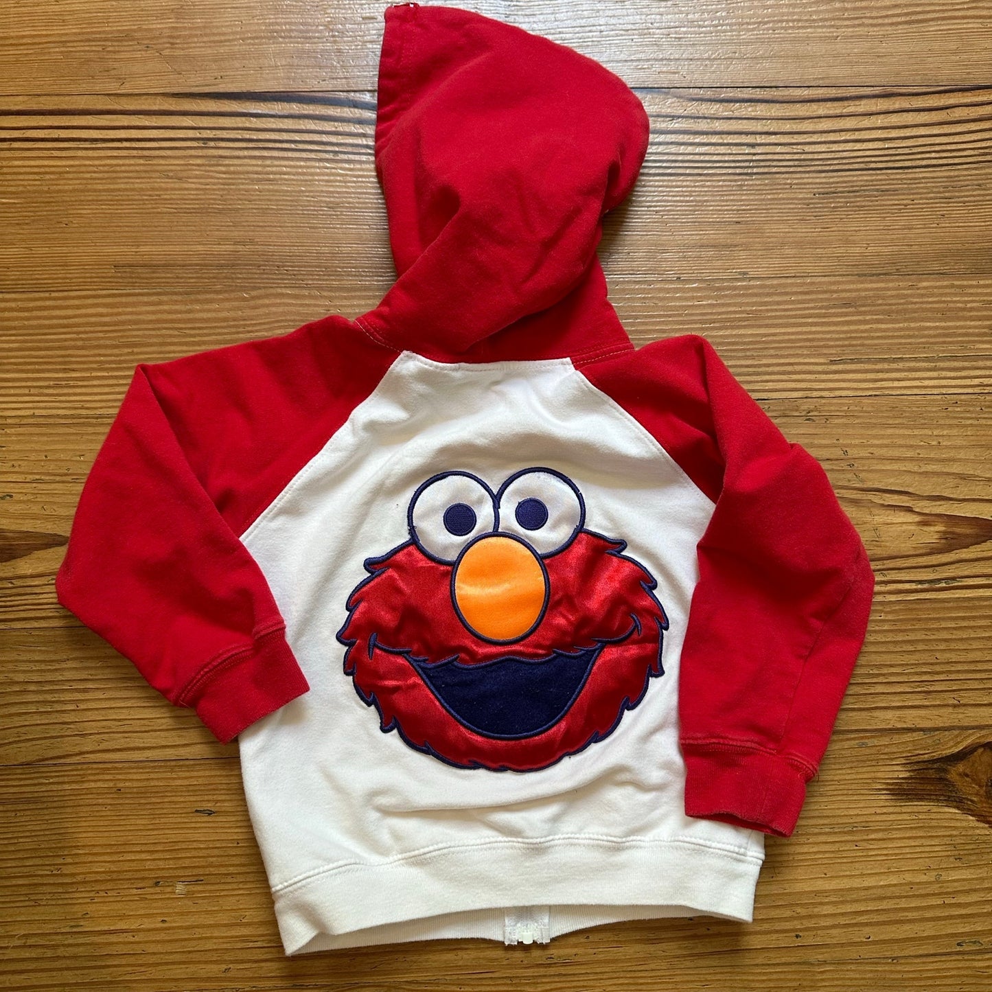 Sesame Street red white Elmo embroidered full zip hooded sweatshirt SIZE 3T