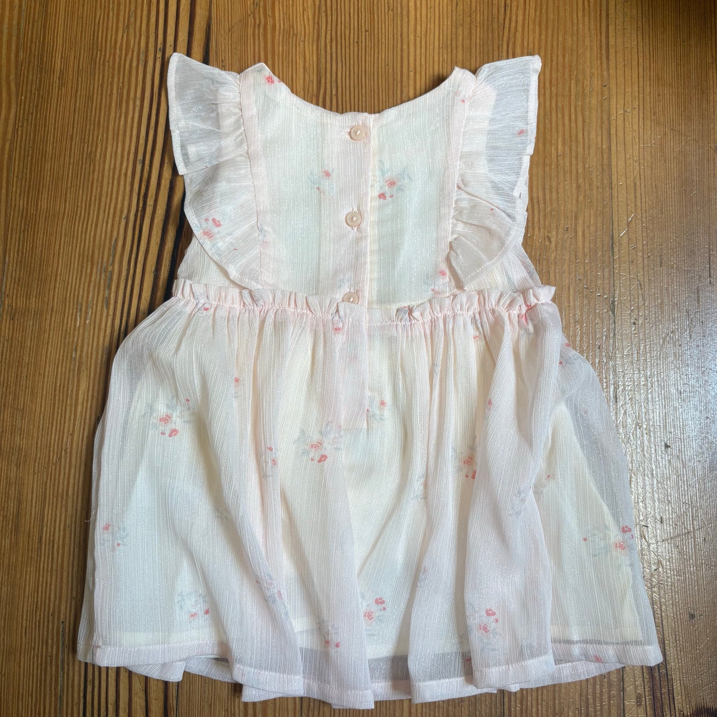 NWT Baby B'gosh light pink floral sheer overlay flutter sleeve dress SIZE 12M