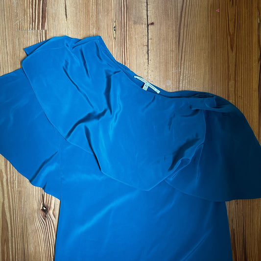 Collective Concepts teal one shoulder flutter sleeve dress SIZE XS