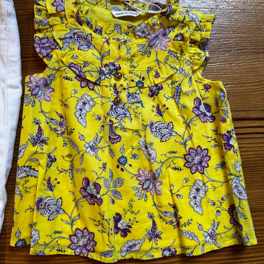 NWT Janie and Jack yellow floral tank top white lace jean set SIZE 12-18M
