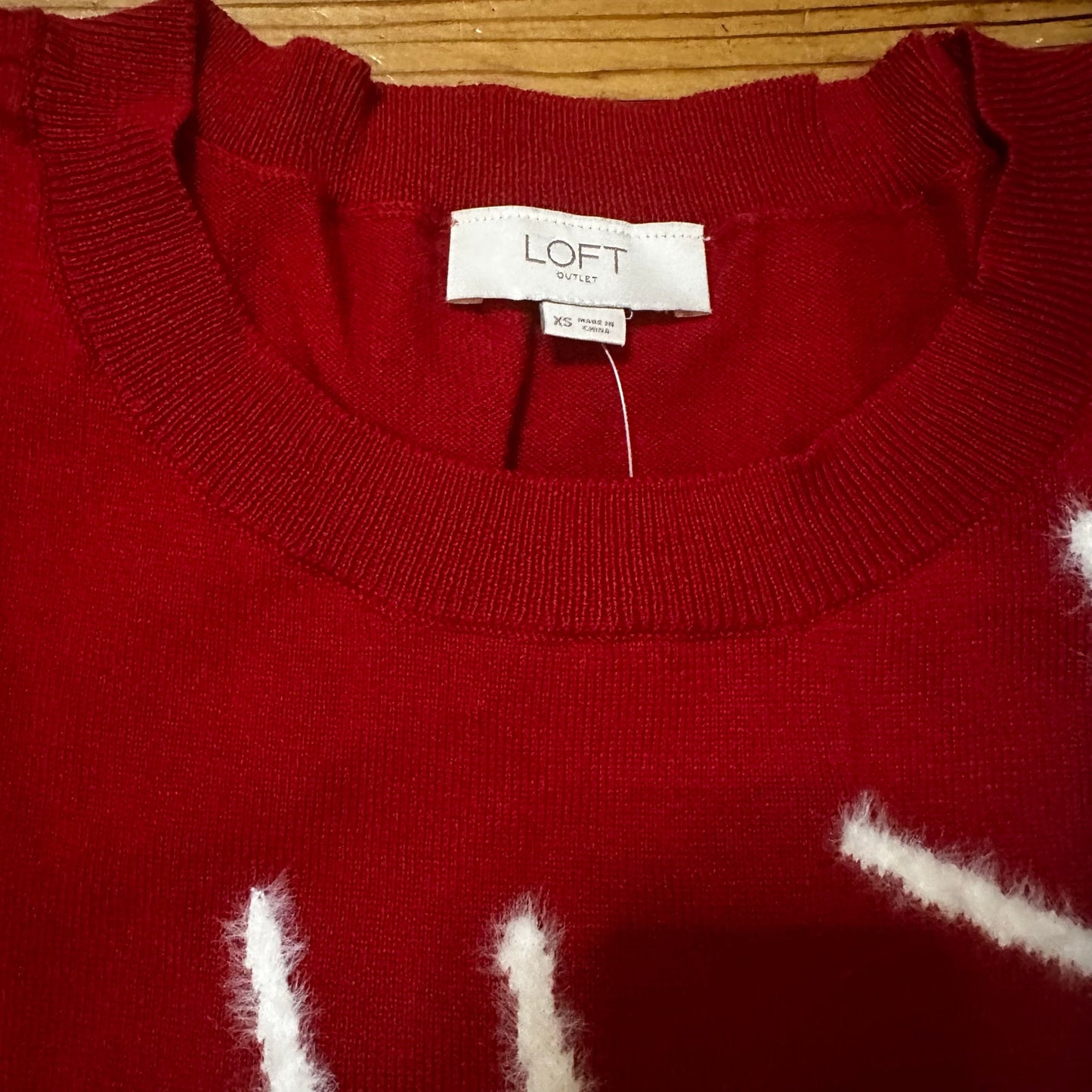 NWT LOFT red textured snowflake crew sweater SIZE XS