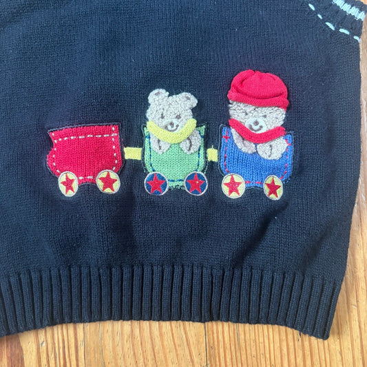 Blueberi Boulevard 90s black white trim bear train knit sweater vest SIZE 2T