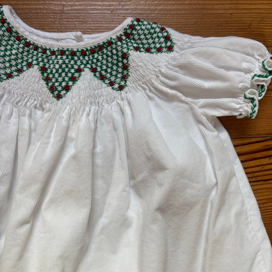 Royal Child white corduroy green smocked short sleeve dress SIZE 18M