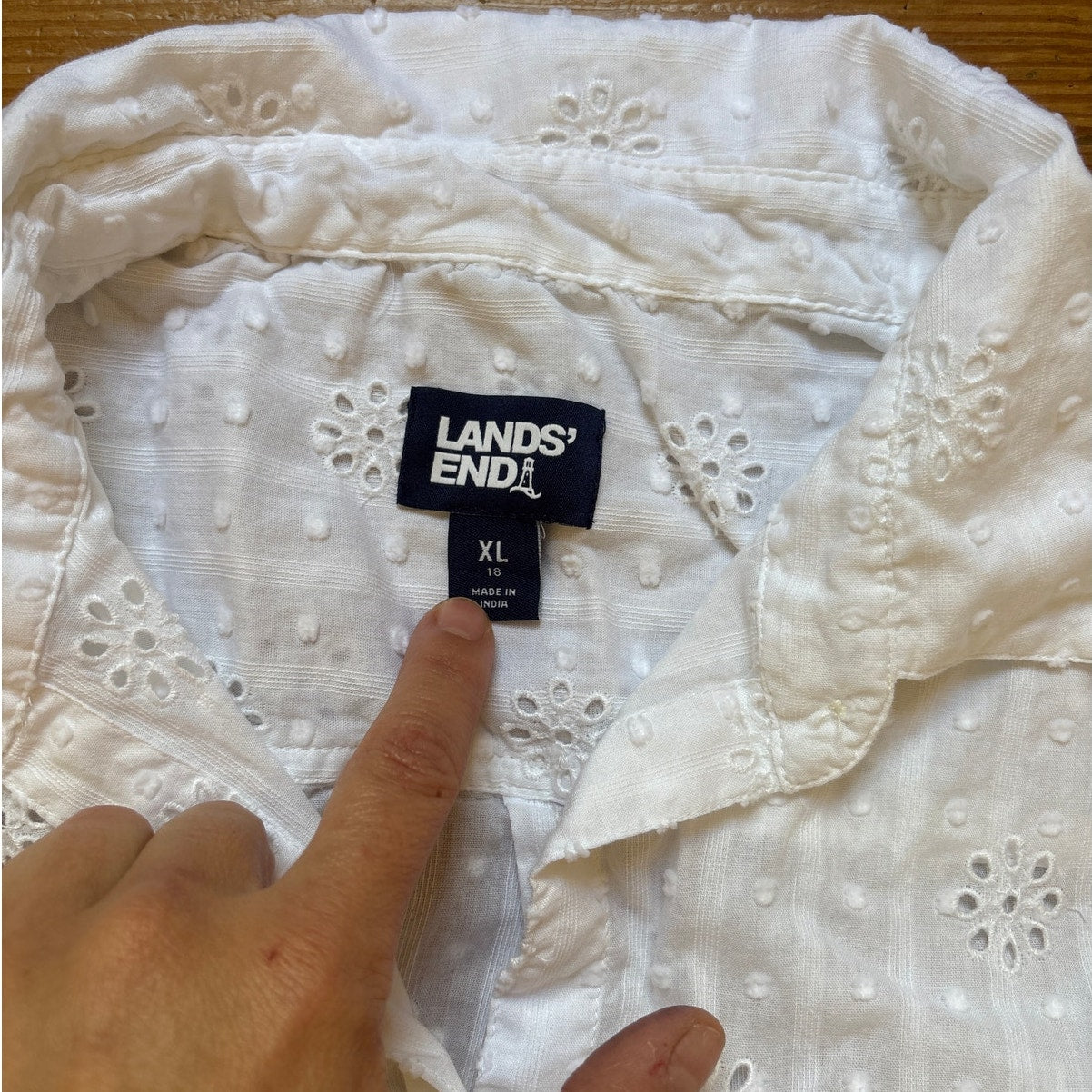 Lands' End white eyelet long sleeve midi dress swimsuit coverup SIZE XL