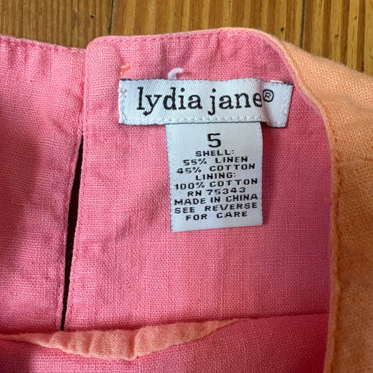 Lydia Jane light pink linen sleeveless seashell embroidered girls dress SIZE 5