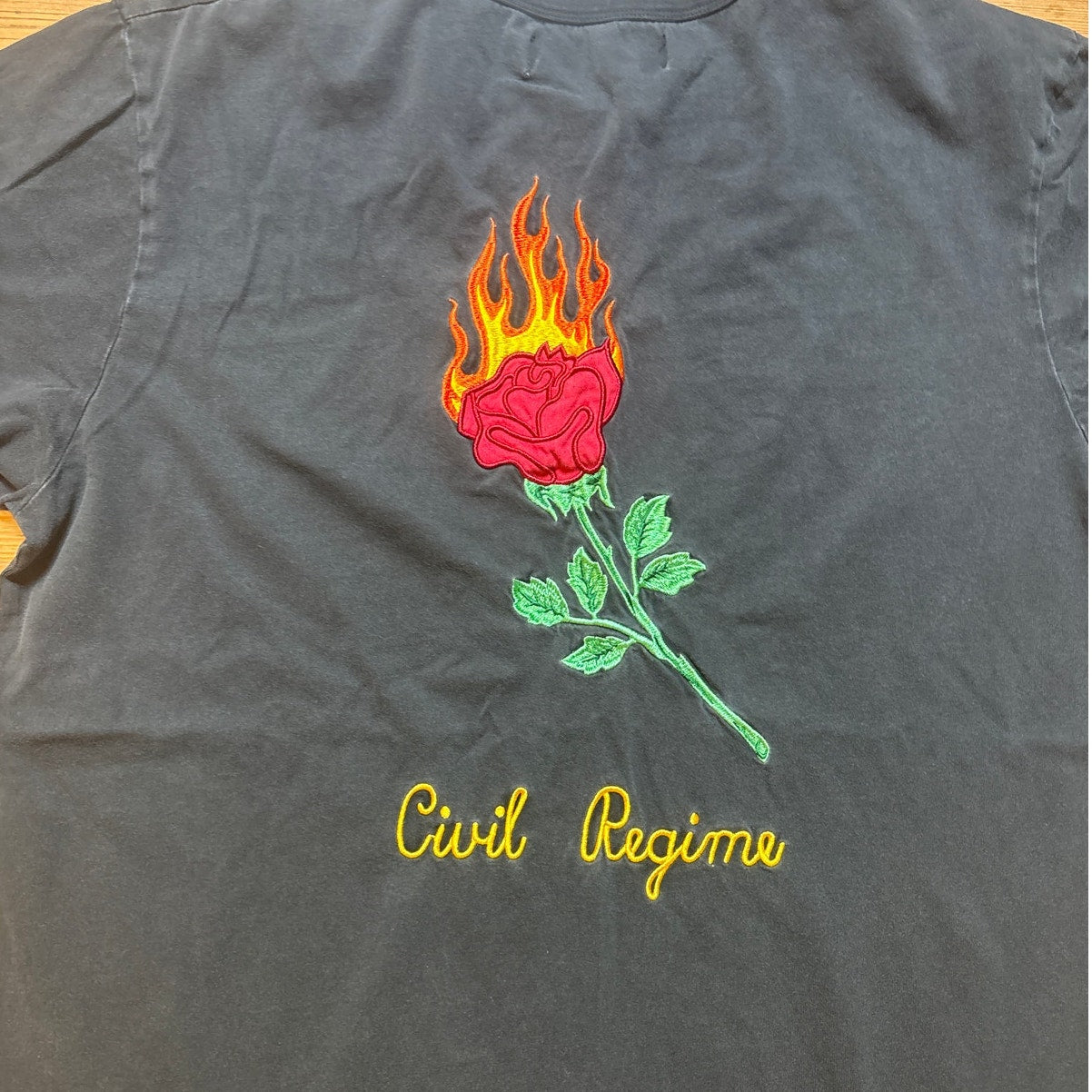 CIVIL REGIME black rose embroidered short sleeve shirt dress SIZE XL