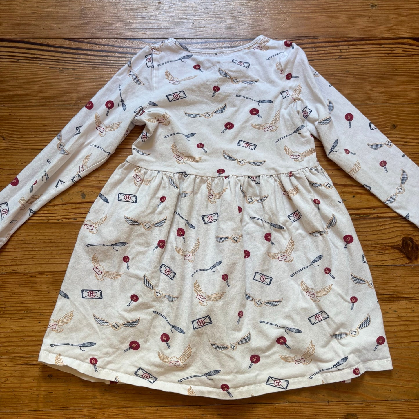 Harry Potter white letter owl wand graphic long sleeve girls dress SIZE M