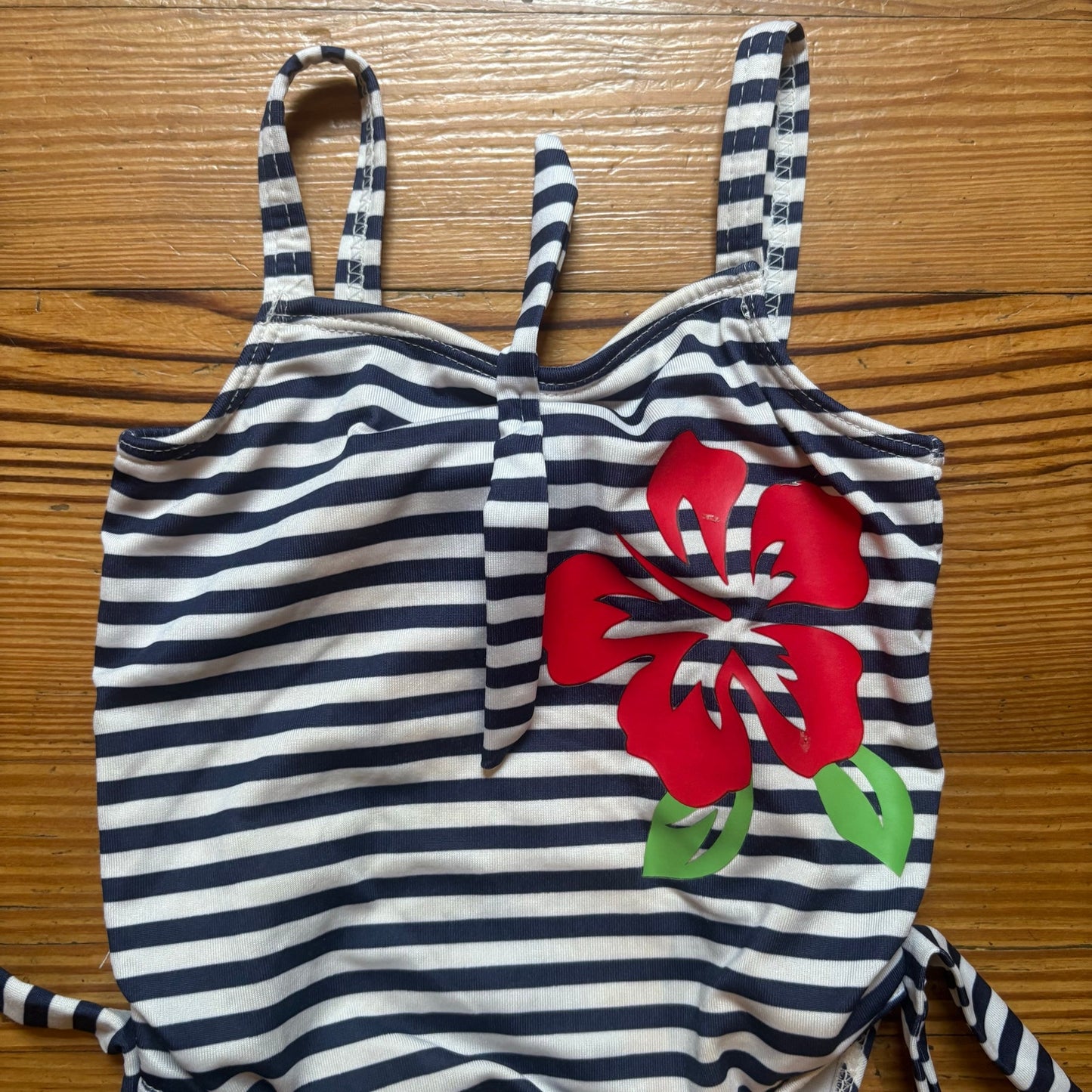 Penelope Mack blue white striped tropical one piece toddler swimsuit SIZE 3T