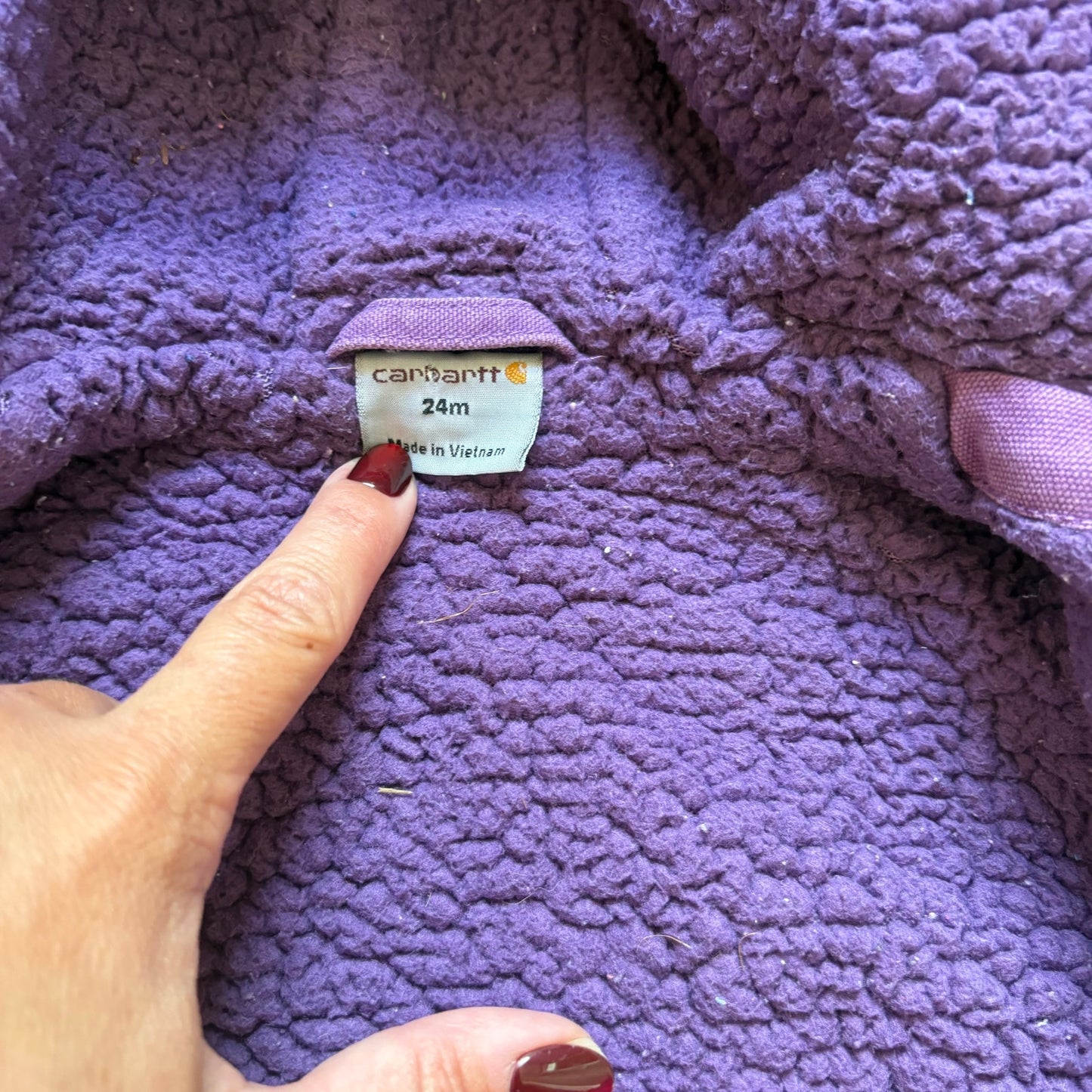 Carhartt purple fleece lined heavy hooded full zip toddler coat SIZE 24M