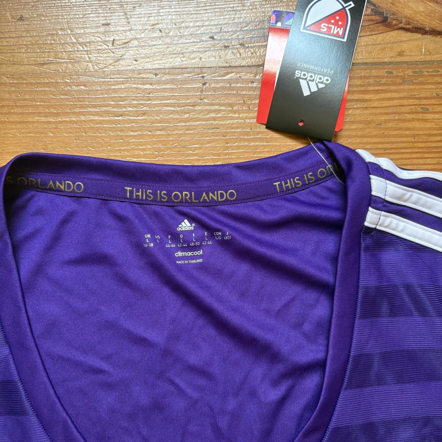 NWT Adidas Orlando City MLS purple white shirt sleeve womens jersey shirt SIZE L