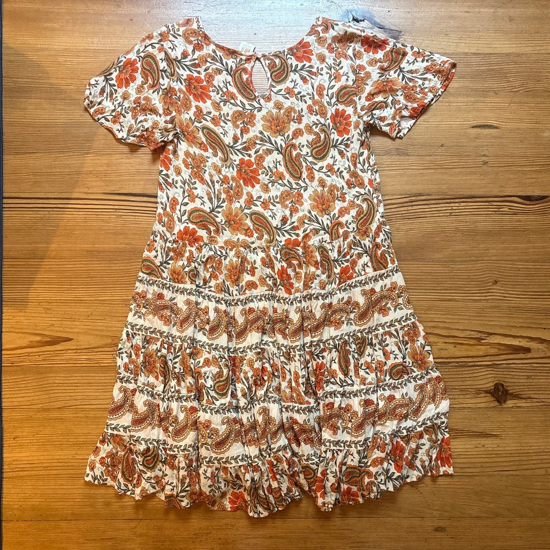 BILA orange floral short flutter sleeve dress SIZE S
