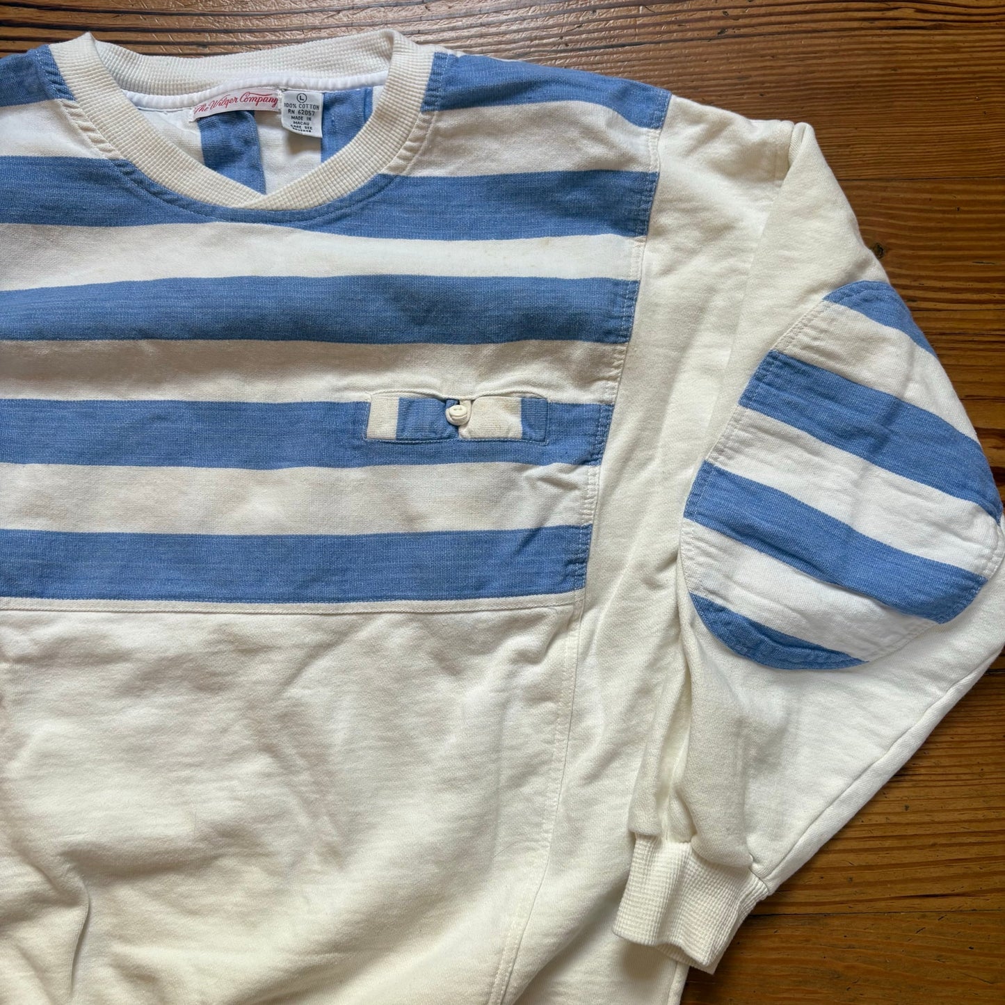 The Wilger Company vintage blue white striped nautical crew sweatshirt SIZE L