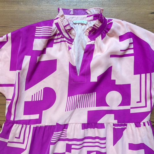 THML pink geometric print V neck short sleeve dress SIZE L