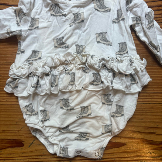 Kate Quinn white gray ice skating long sleeve ruffle butt bodysuit SIZE 3-6M