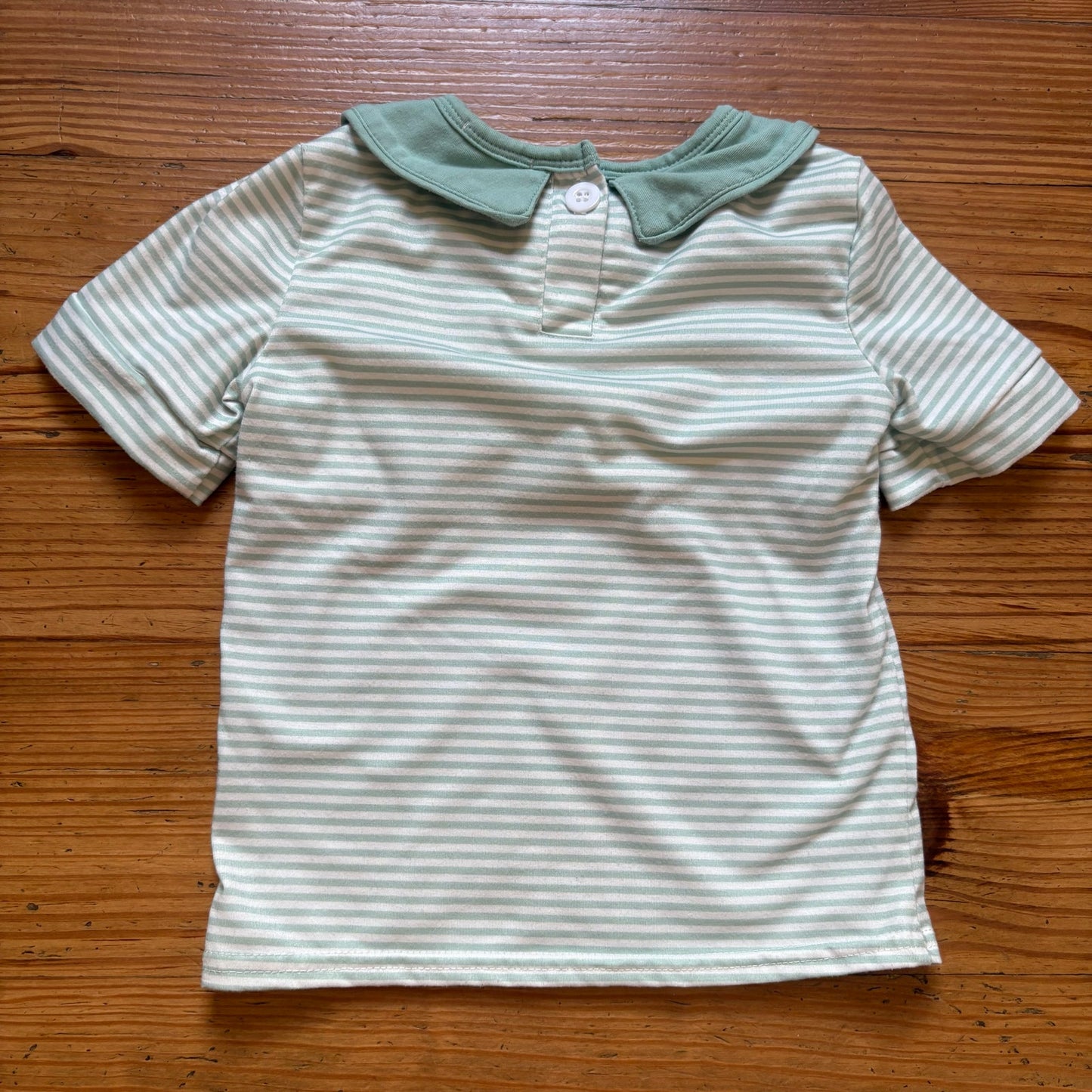 Simply 21 green white striped cross collar short sleeve boys shirt SIZE 2T