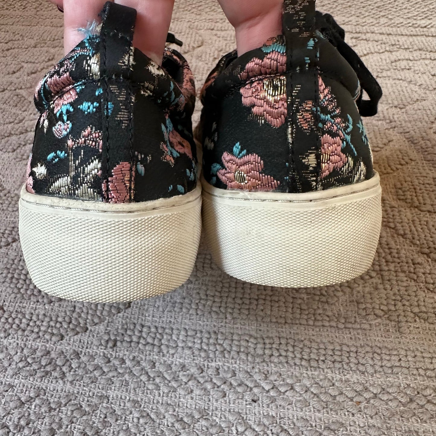 J/Slides Anthropologie black floral low top platform sneakers SIZE 6