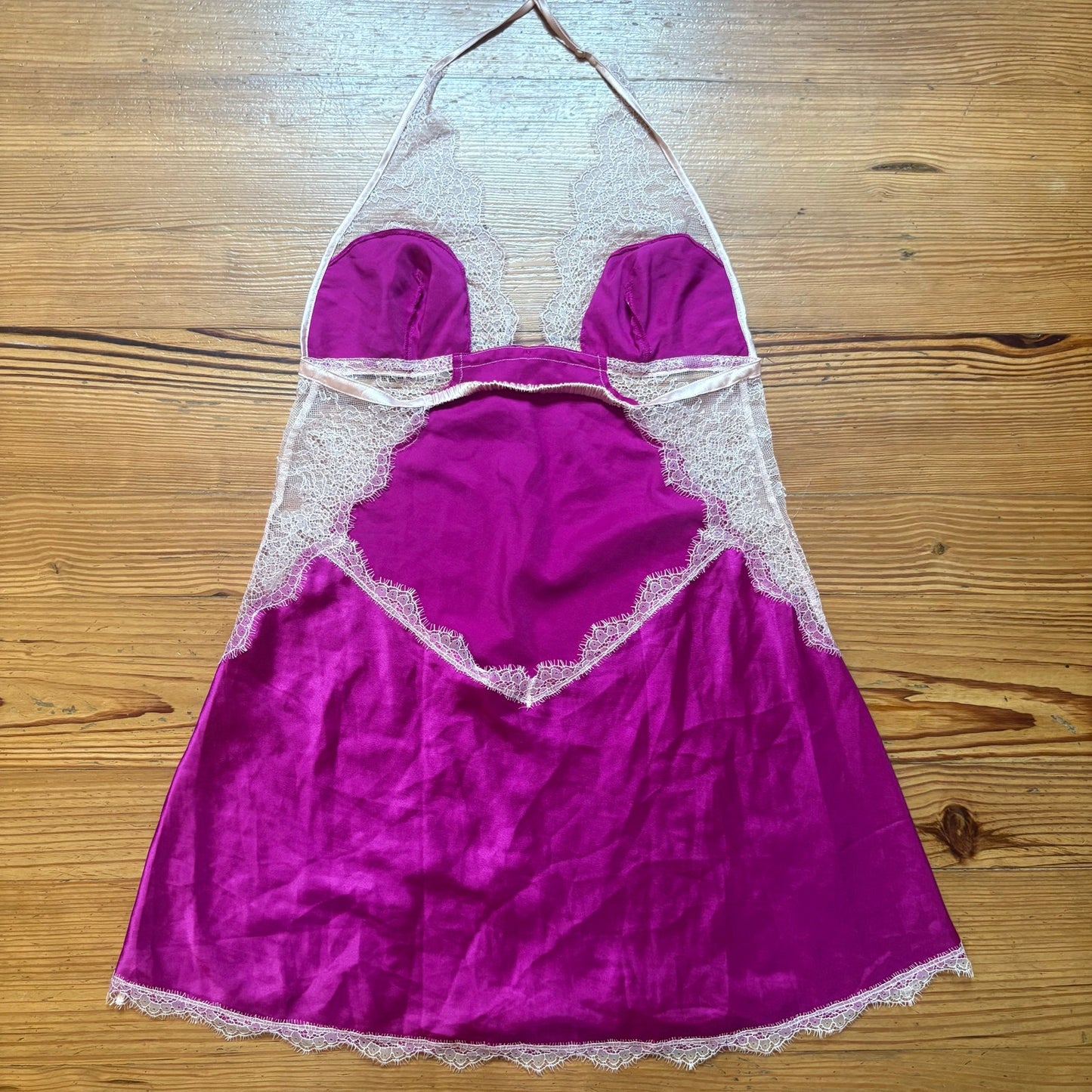 Victoria's Secret pink lace halter low back lingerie slip dress SIZE L
