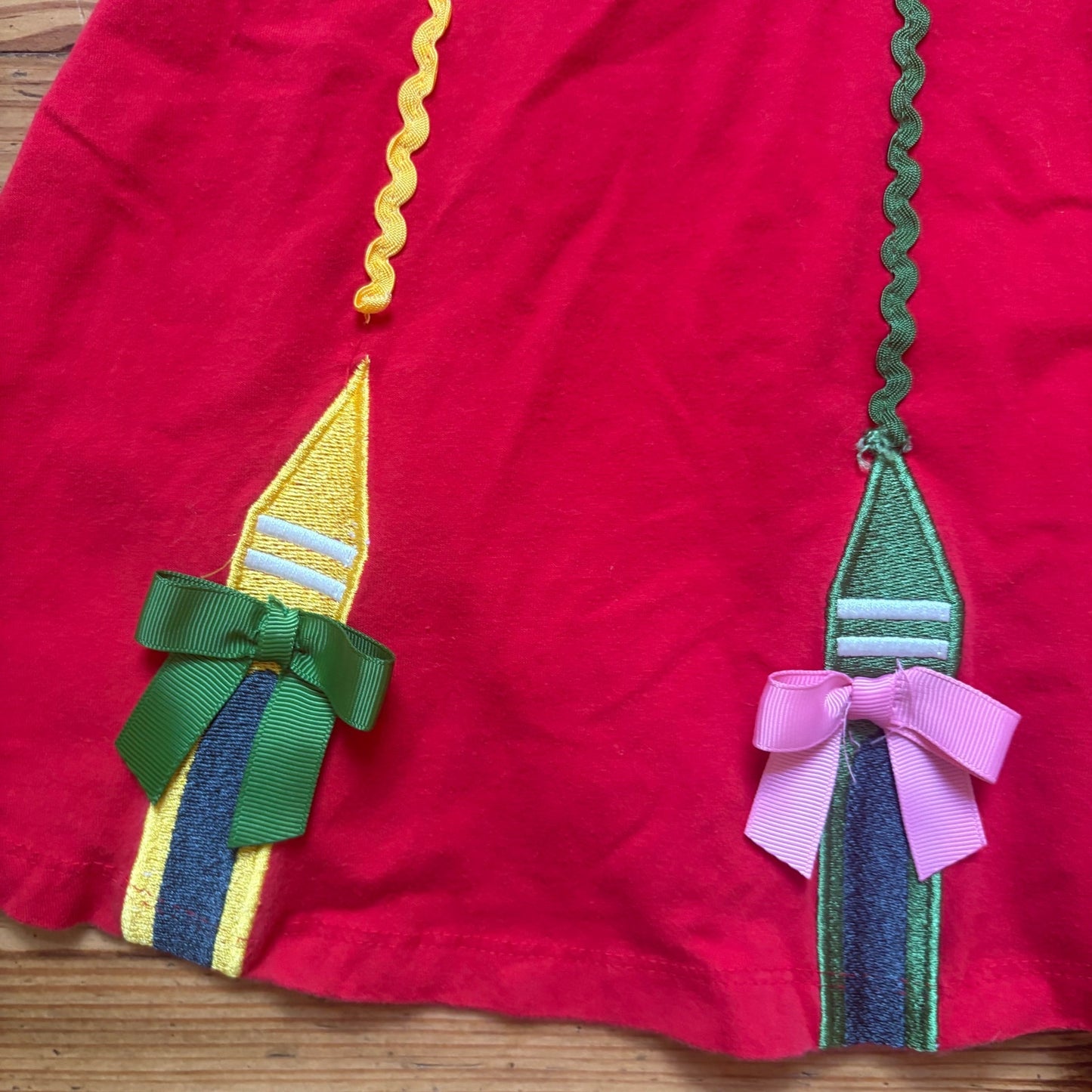 Bonnie Jean red school crayon colorful ribbon long sleeve fit flare dress SIZE 6