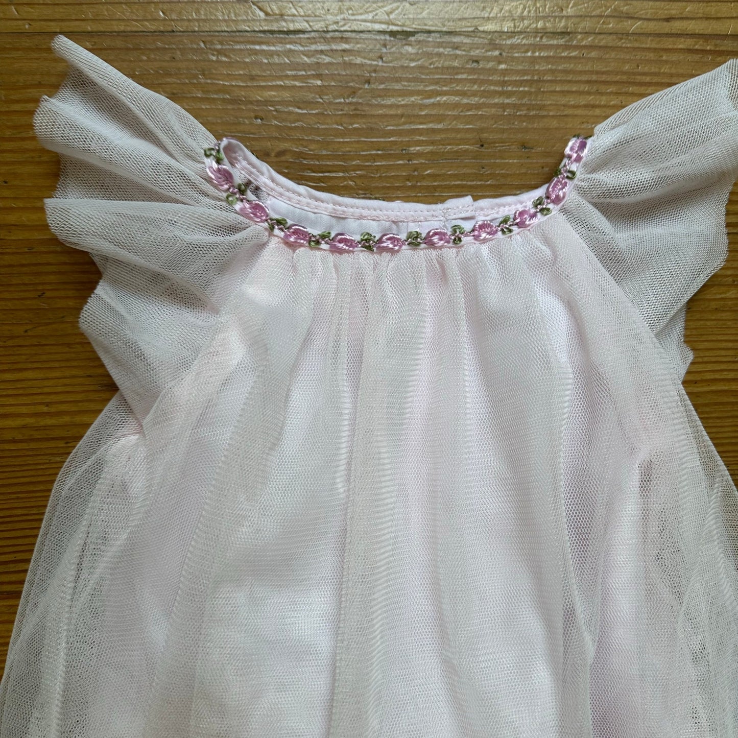 Baby Biscotti light pink tulle floral embroidered flutter sleeve dress SIZE 12M