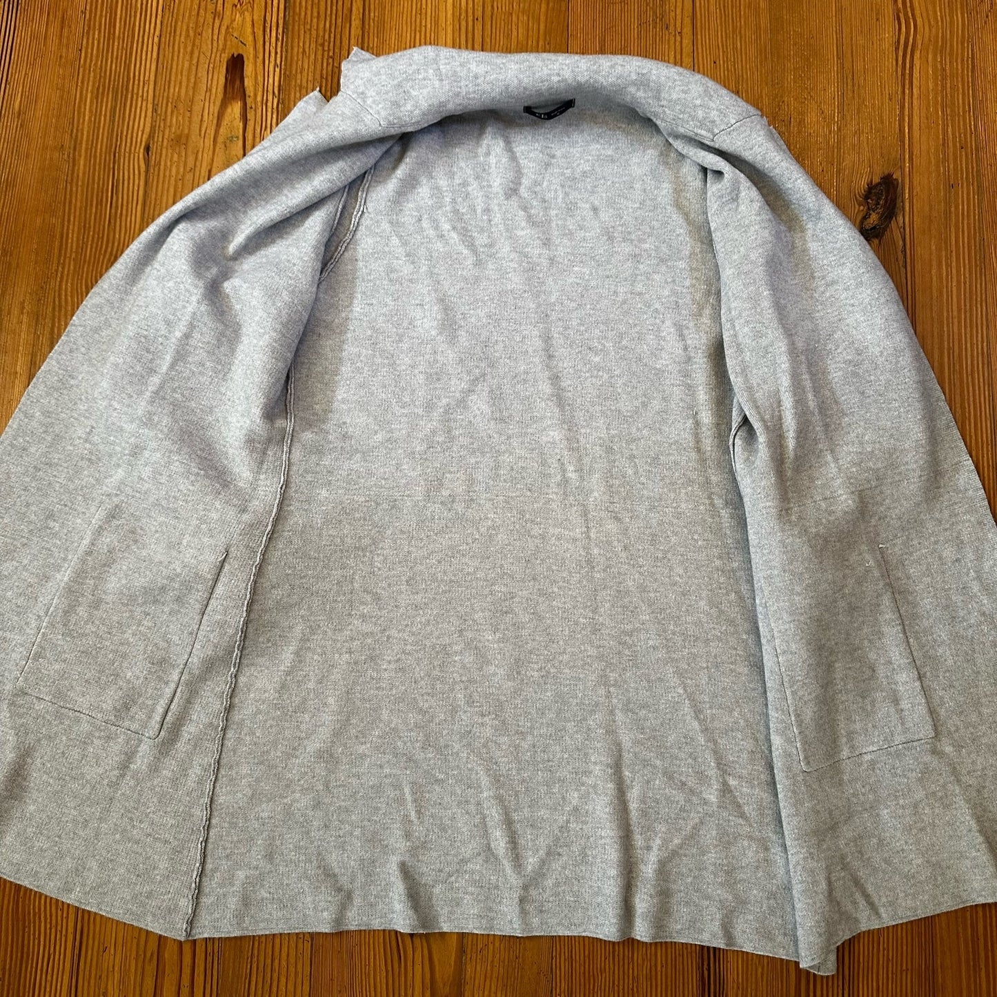 KLD light gray knit angora blend long open collar cardigan sweater SIZE S