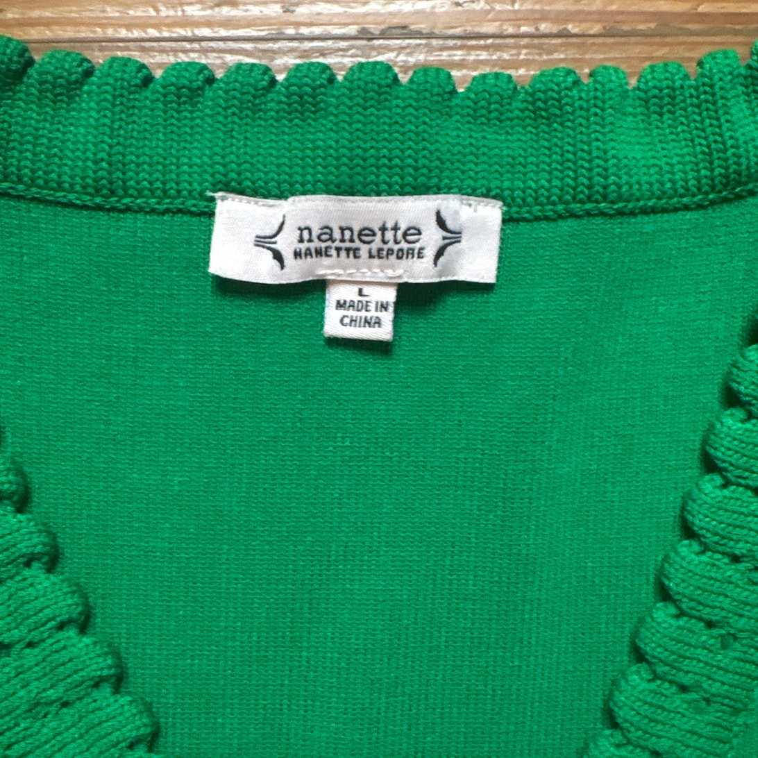 NANETTE Nanette Lepore bright green gold button cardigan sweater SIZE L