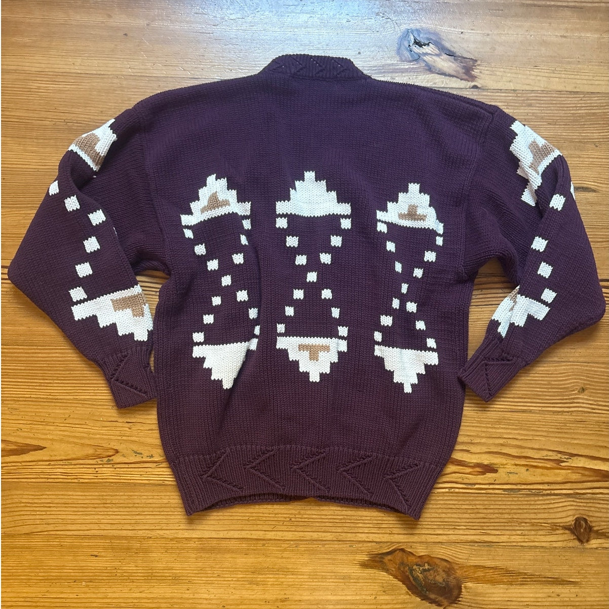 Henry Grethel red hand knit geometric western button cardigan sweater SIZE L