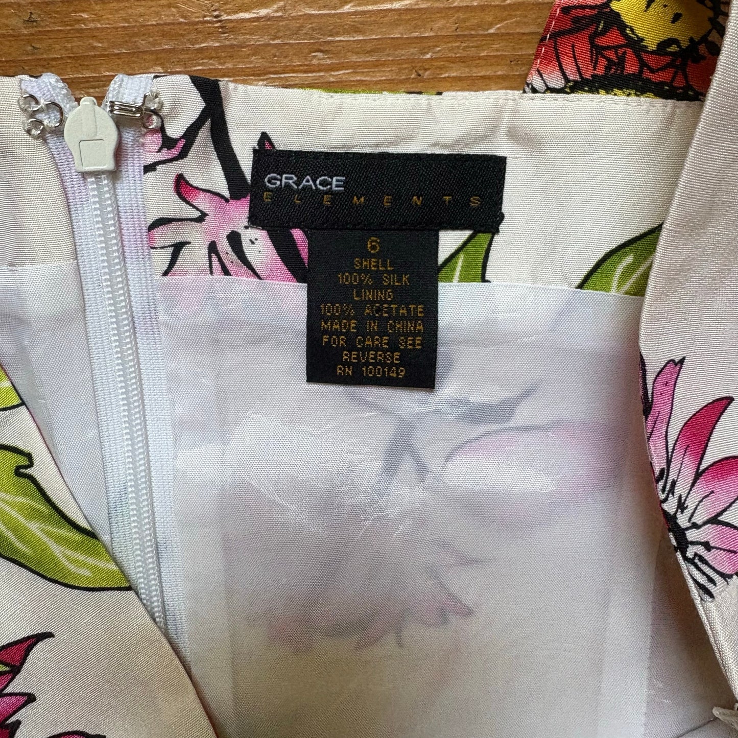 Grace Elements white pink floral sweetheart sleeveless silk dress SIZE 6