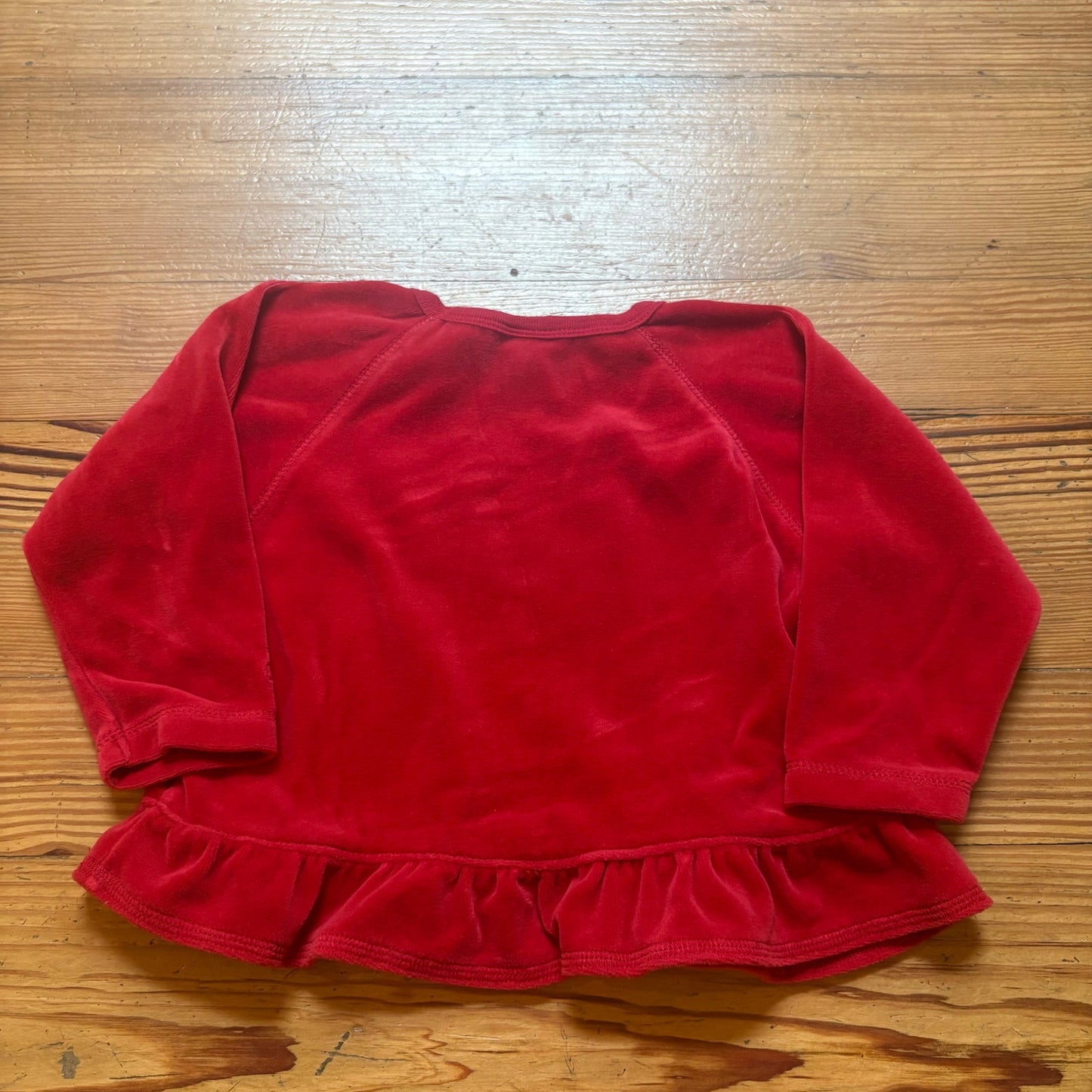 OshKosh B'gosh red velvet heart Valentine long sleeve peplum baby top SIZE 24M
