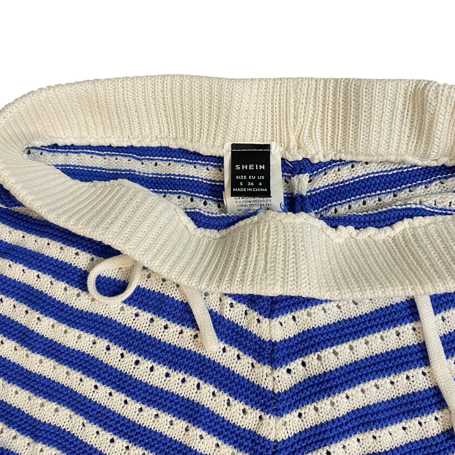 Shein royal blue white striped knit elastic waistband shorts SIZE S