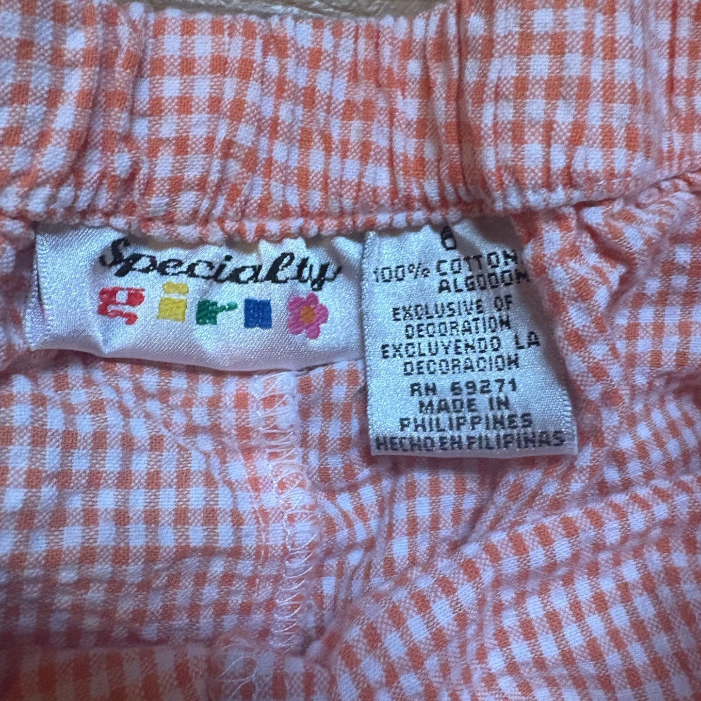 Specialty Kids 90s orange white gingham ruffle bottom girls pants SIZE 6