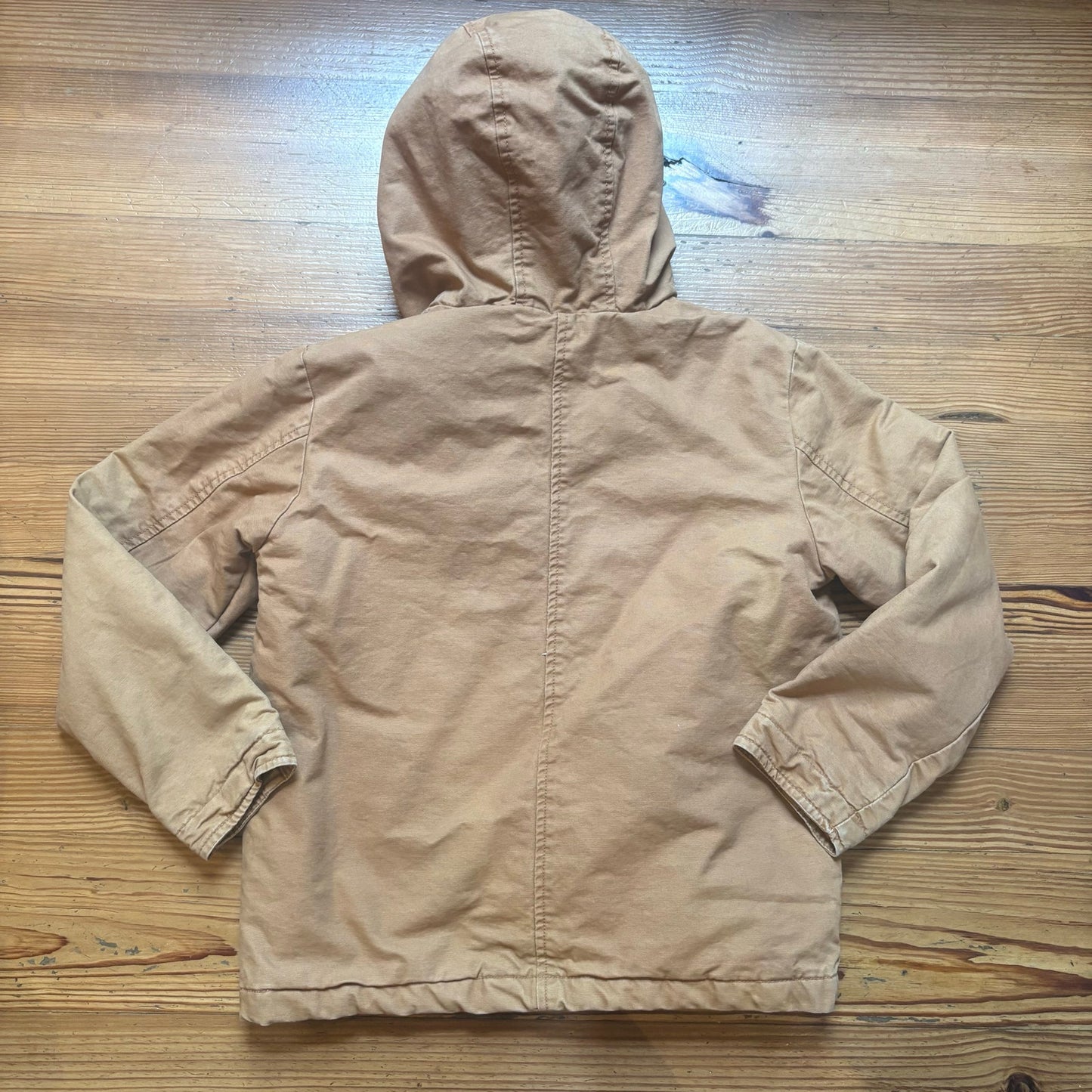 Carter’s beige canvas cargo buffalo plaid lined hooded boy coat SIZE L