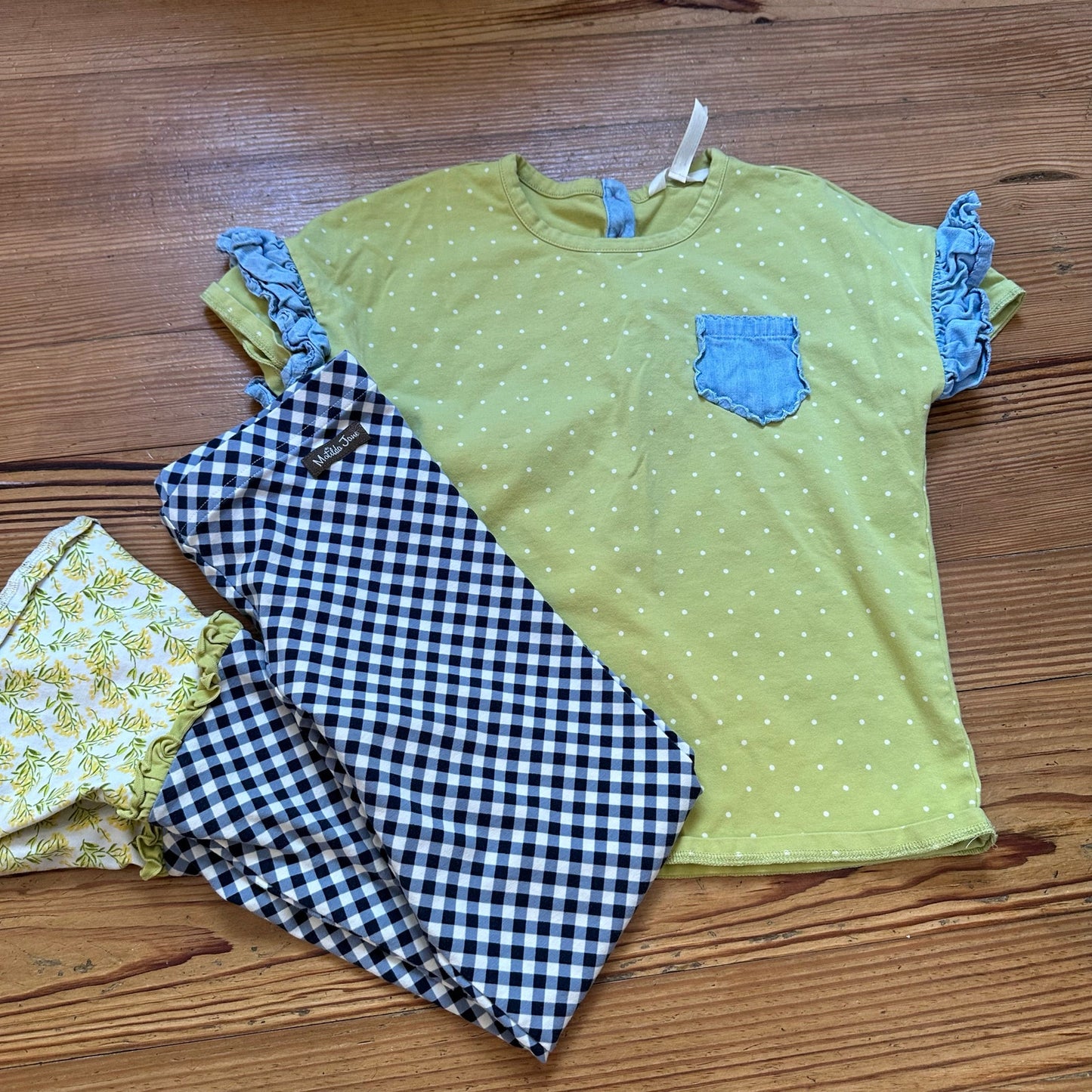 Matilda Jane green blue ruffle polka dot short sleeve pant set SIZE 10