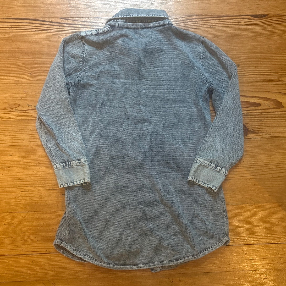 PBJ Blues knit denim long sleeve button up tunic womens shirt SIZE L