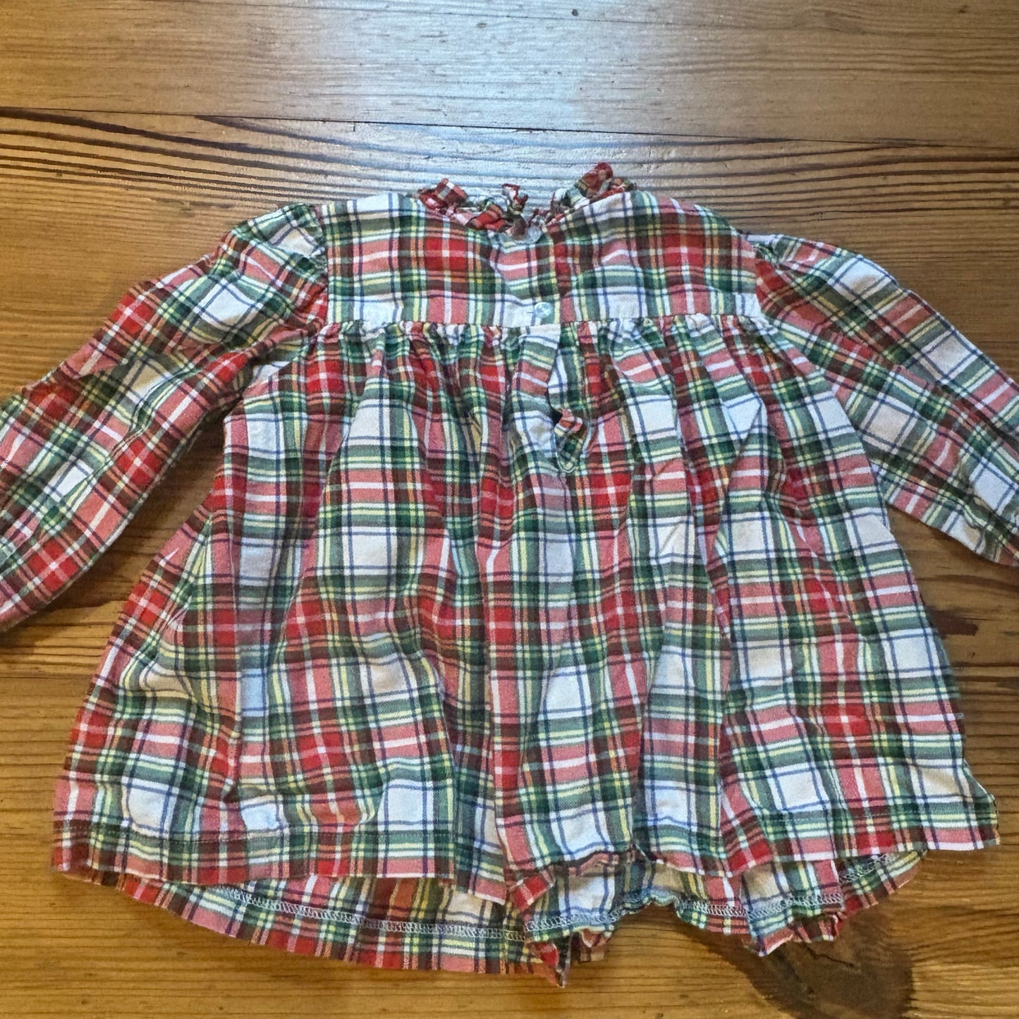 Shrimp & Grits red white checkered holiday long sleeve smocked girls top SIZE 5